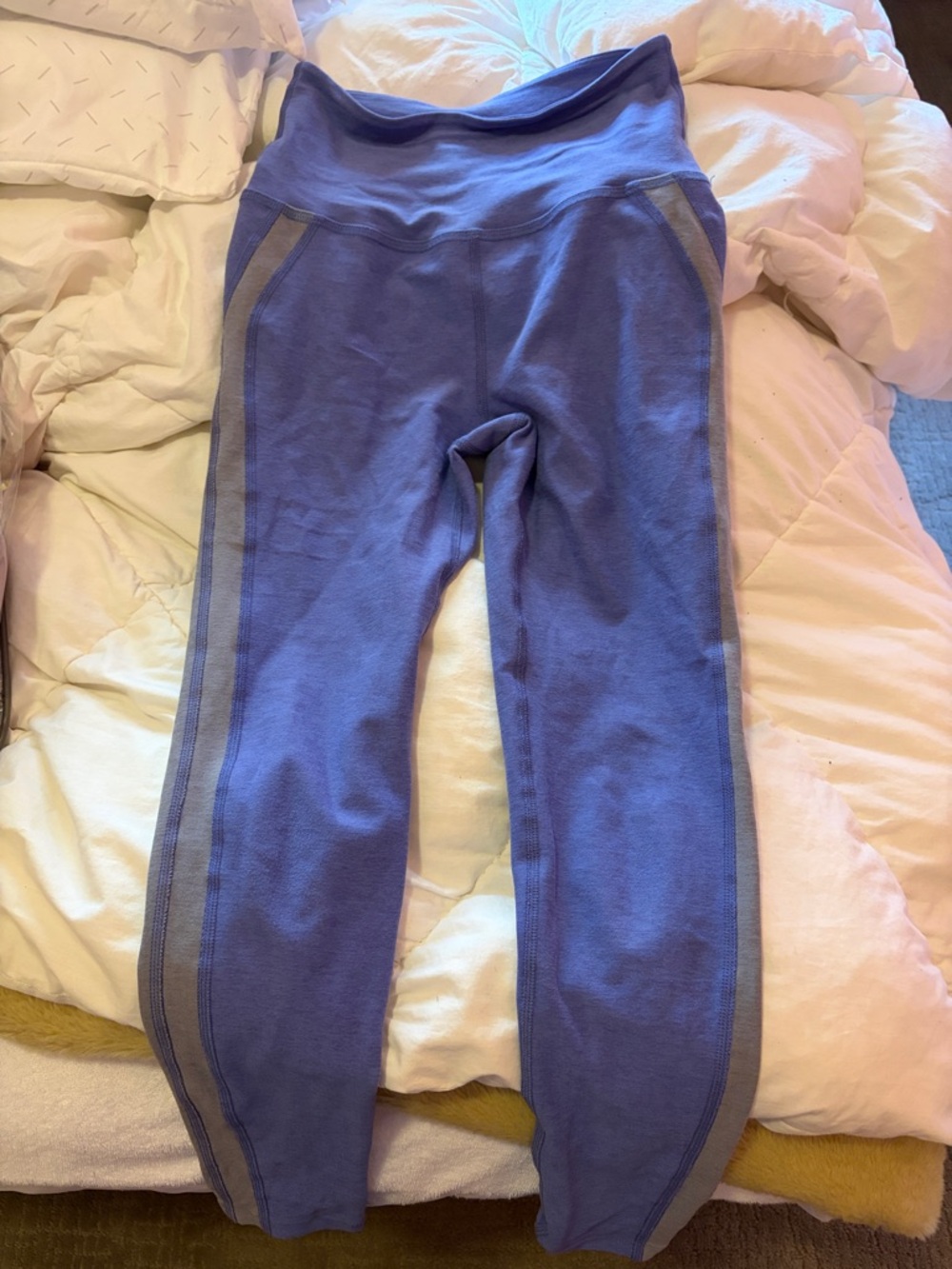 Beyond Yoga Purple Knit Leggings with Light Gray Side Stripe
